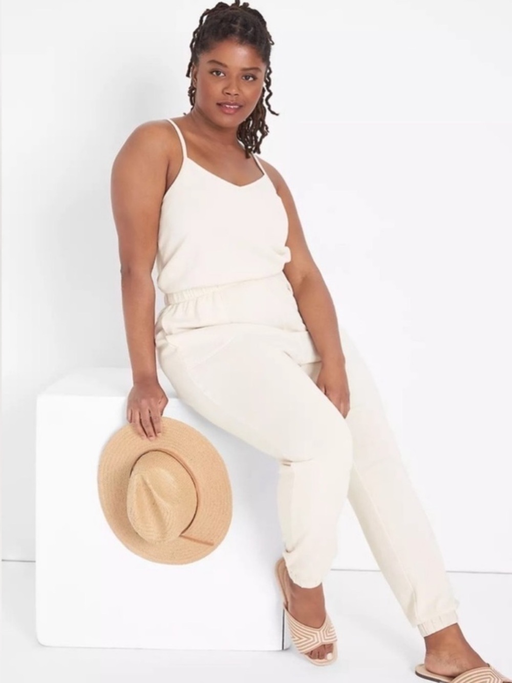 Livi Lane Bryant Cream Ecru French Terry Comfy Athleisure Jumpsuit